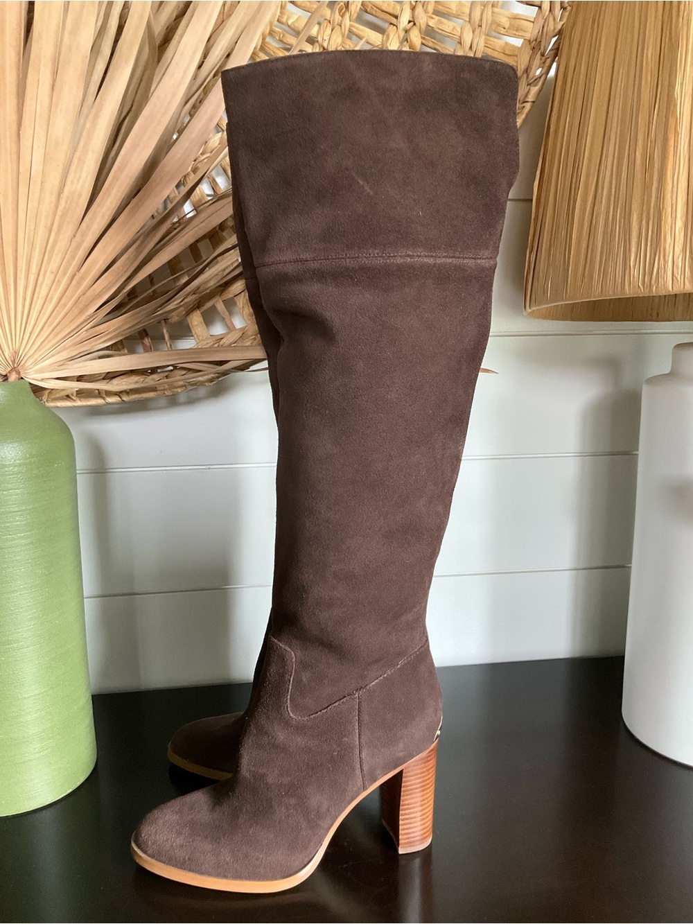 MICHAEL Michael Kors Regina Brown Suede Block Heel Tall Boots